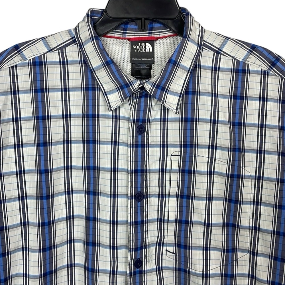 EUC The North Face Men’s (Sportsman) Blue Plaid Short-Sleeve Button-Up Size XL